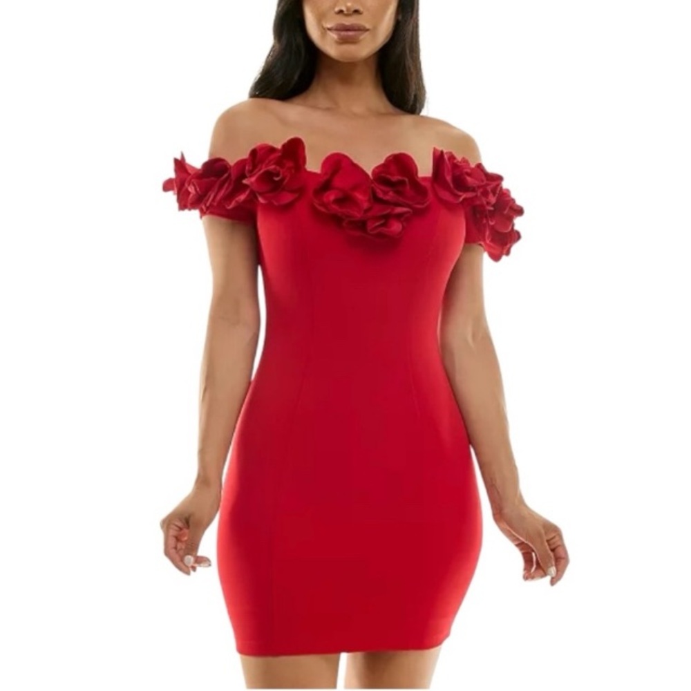 B DARLIN Red Rose Trim Formal Strapless Mini Dress - J5/6